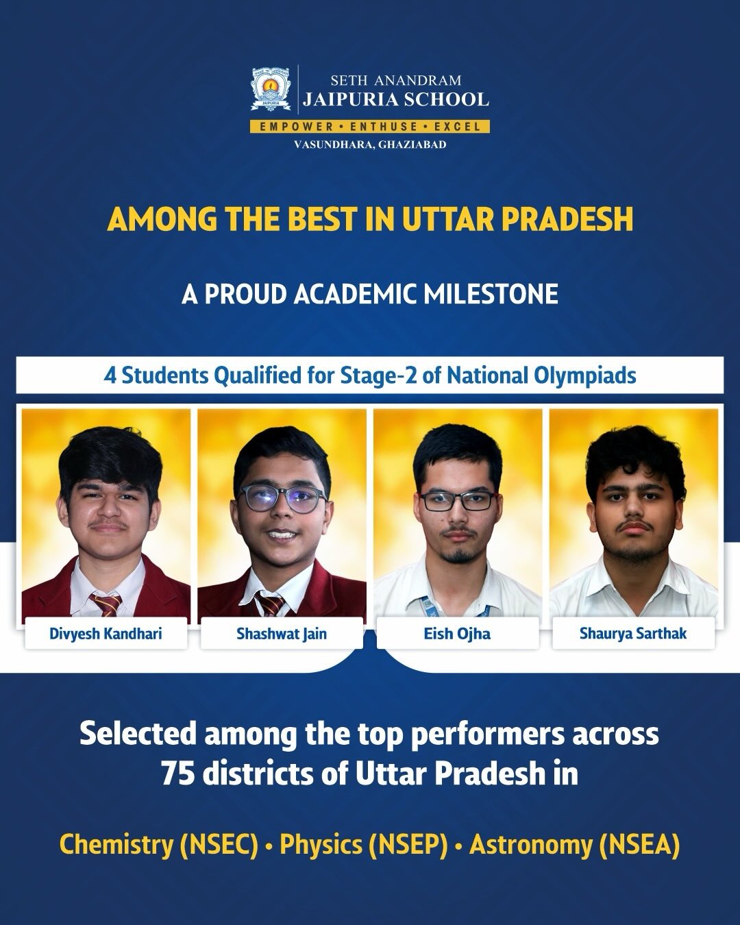 Olympiad Excellence: Jaipuria Students Qualify for Stage-2 of NSEC, NSEP & NSEA Across Uttar Pradesh