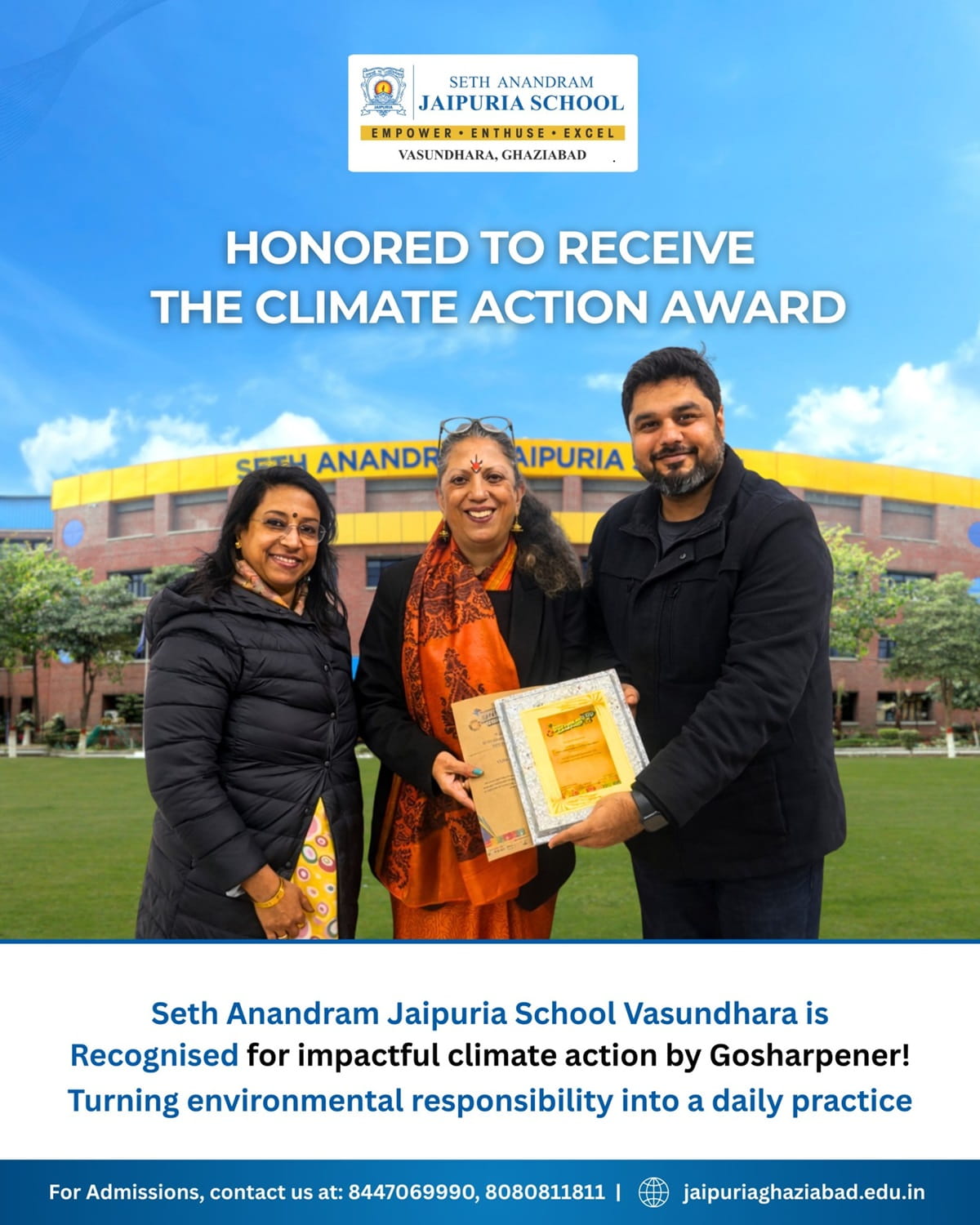 Seth Anandram Jaipuria School Ghaziabad Honored with the Climate Action Award